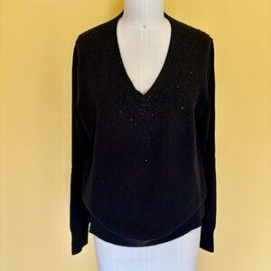 Lightweight Beaded Black V-neck Sweater